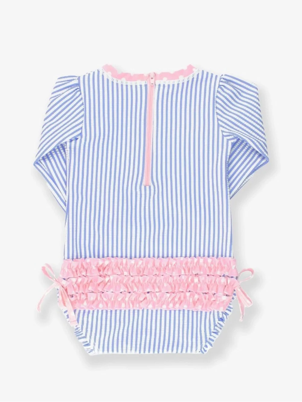 Ruffle Butts-Periwinkle Blue Seersucker Long Sleeve Rash Guard One Piece